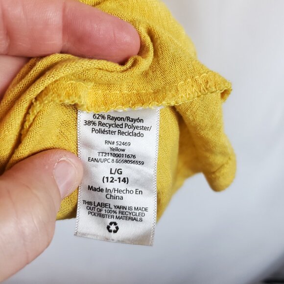 Time and Tru Yellow Womens Slit/Tie/Short Slv Wide V Neck Blouse Sz L 12-14 - Picture 9 of 11